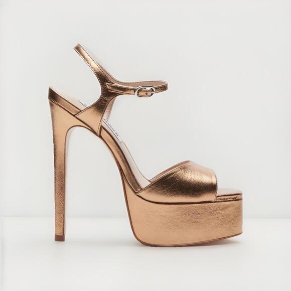 Steve Madden Cologne Platform Stiletto Sandals Sz 9 Bronze Gold Platform Chunky